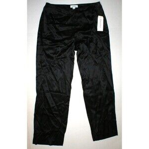 New NWT Calvin Klein 100% Silk Black Pants Womens 12P Petite 12 P Flat Front